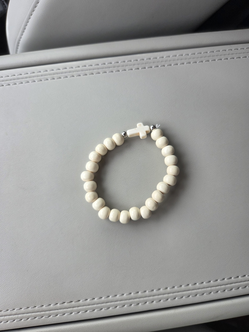 Beaded Cross Stretch Bracelet in Cream - Women Jewelry